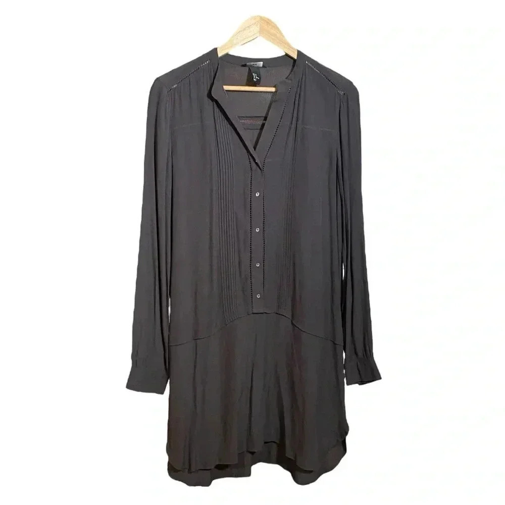 H&M Women's Tunic Dress Blouse Long Sleeve V-neck Brown/Charcoal Gray Size 8